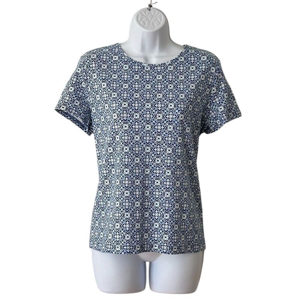 Croft & Barrow Women's Floral Print Tee Blue Short Sleeve Size L
